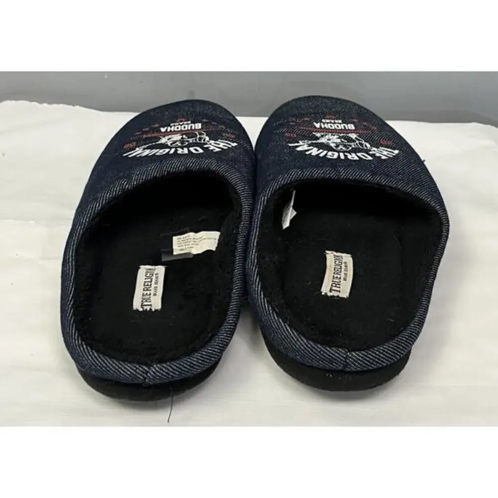 True‎ Religion Mens Size M 9-10 Black Blue Slip On Slippers Original Buddah